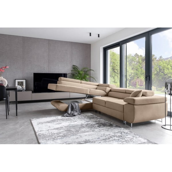 Béžová rozkladacia/s úložným priestorom rohová pohovka (ľavý roh/do L) Anton – ELTAP-image-4