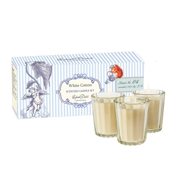 Sada 3 vonných sviečokk White Cotton od Lisbeth Dahl