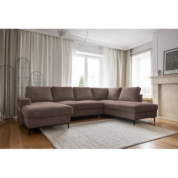 Hnedá menčestrová rozkladacia rohová pohovka (pravý roh) Lofty Lilly – Miuform-image-3