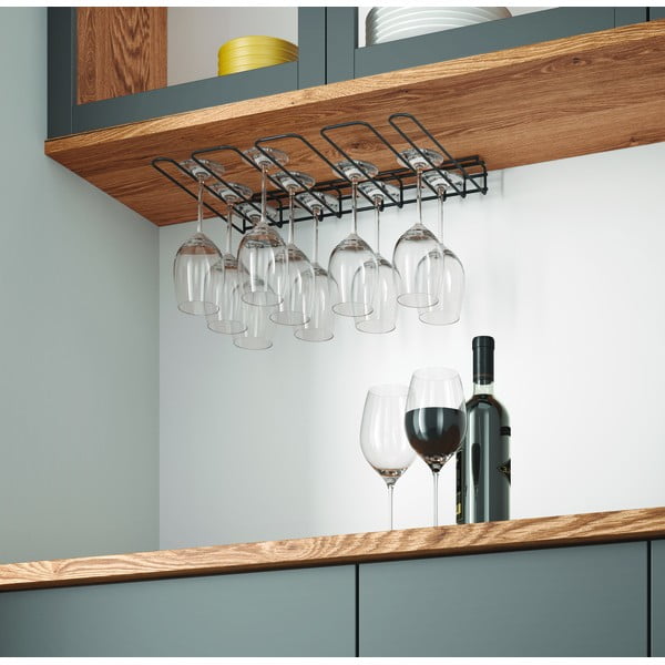 Čierny nástenný držiak pohárov na víno Metaltex Wine Glass-image-3