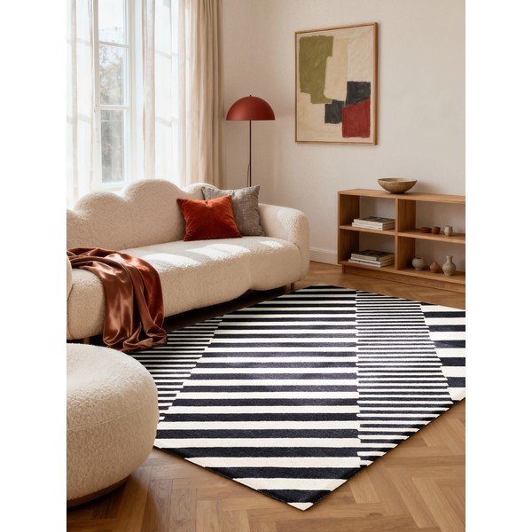Čierno-biely ručne tkaný vlnený koberec 120x180 cm Stryve Flux – Elle Decoration-image-1