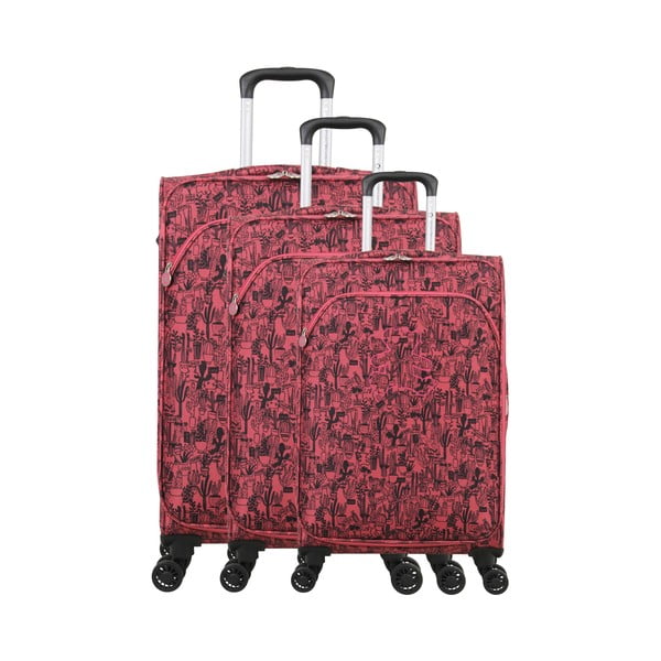 Sada 3 ružových kufrov na 4 kolieskach Lulucastagnette Casandra