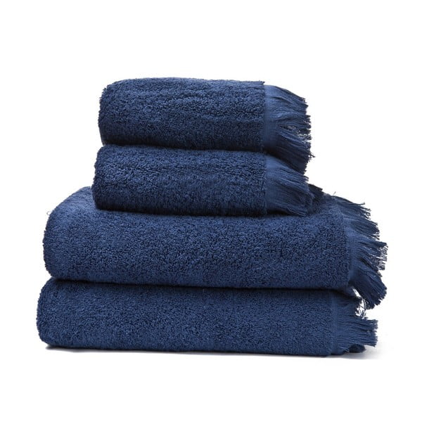 Set 2 námornícky modrých uterákov a 2 osušiek z čistej bavlny Casa Di Bassi