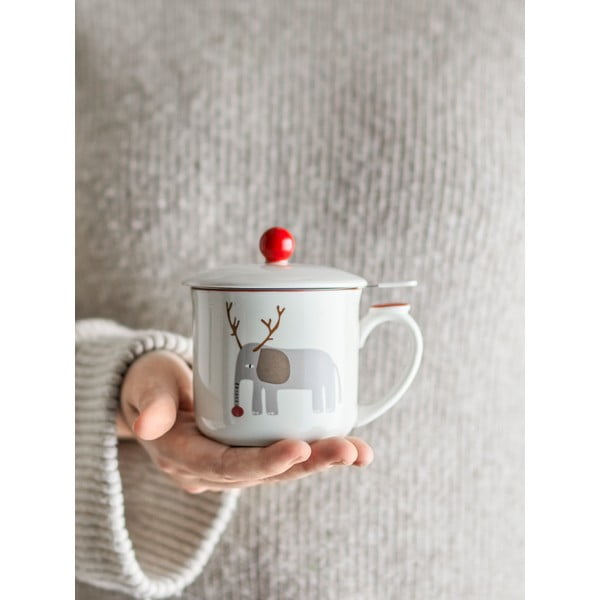 Krémový hrnček s vianočným motívom so sitkom z kameniny 300 ml Valentin – Bloomingville-image-2