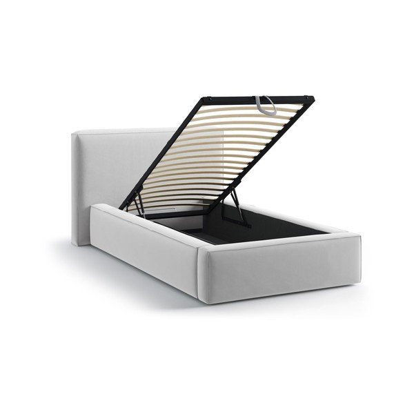 Čalúnená jednolôžková posteľ s úložným priestorom s roštom 90x200 cm v striebornej farbe Jodie – Micadoni -image-1