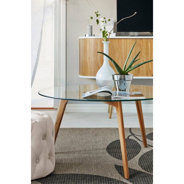 Okrúhly konferenčný stolík z dubového dreva v prírodnej farbe ø 90 cm Malevik – Jotex-image-4