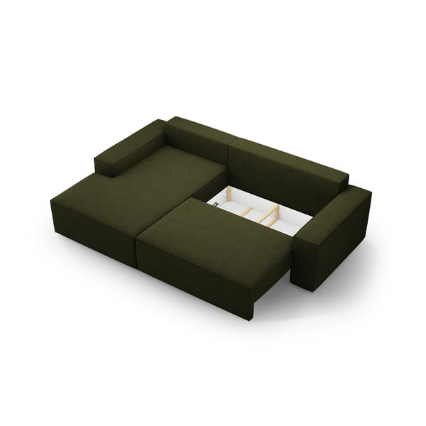 Tmavozelená rozkladacia rohová pohovka z textílie bouclé (ľavý roh) Jodie – Micadoni Home-image-4