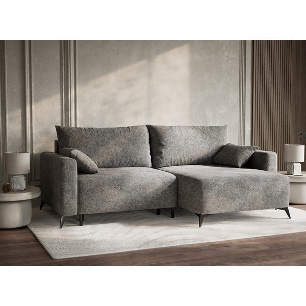 Sivá ženilková rozkladacia/s úložným priestorom rohová pohovka (pravý roh/s leňoškou) Leon – Maison de Rêve-image-4