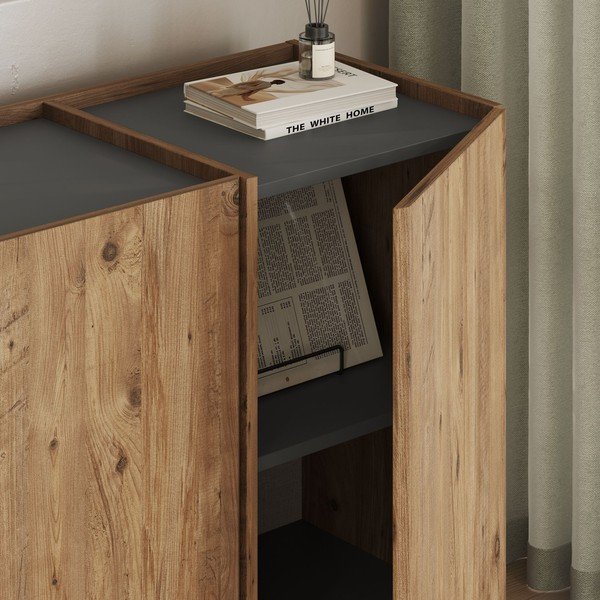 Komoda v dekore borovice s otvorom pre káble v prírodnej farbe 180x80x45 cm Dorma – Kalune Design-image-4