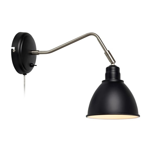 Čierne nástenné svietidlo s detailmi v striebornej farbe Markslöjd Coast