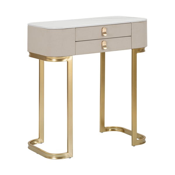 Béžový/v zlatej farbe konzolový stolík s doskou v dekore mramoru 40x70 cm Beauty – Mauro Ferretti-image-2