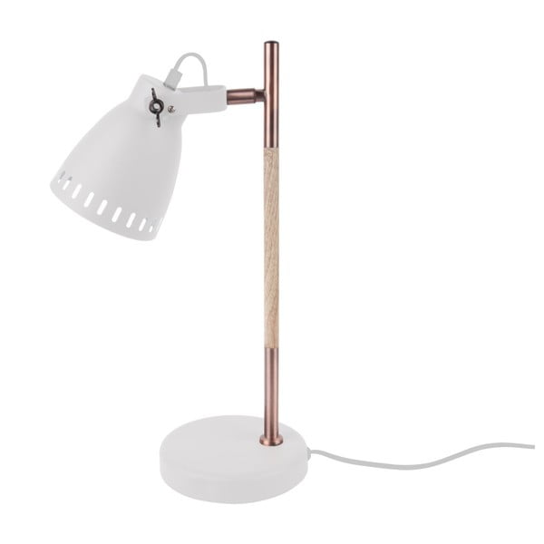 Biela stolová lampa s drevenými detailmi Leitmotiv Mingle