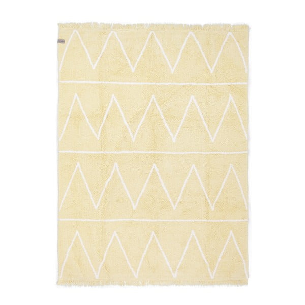 Žltý bavlnený ručne vyrobený koberec Lorena Canals Hippy, 120 x 160 cm