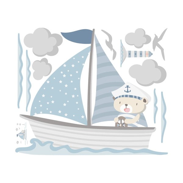 Modré detské samolepky na stenu Ambiance Captain Teddy-image-3