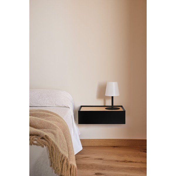 Čierny závesný nočný stolík s doskou v dubovom dekore Arista – Teulat-image-1