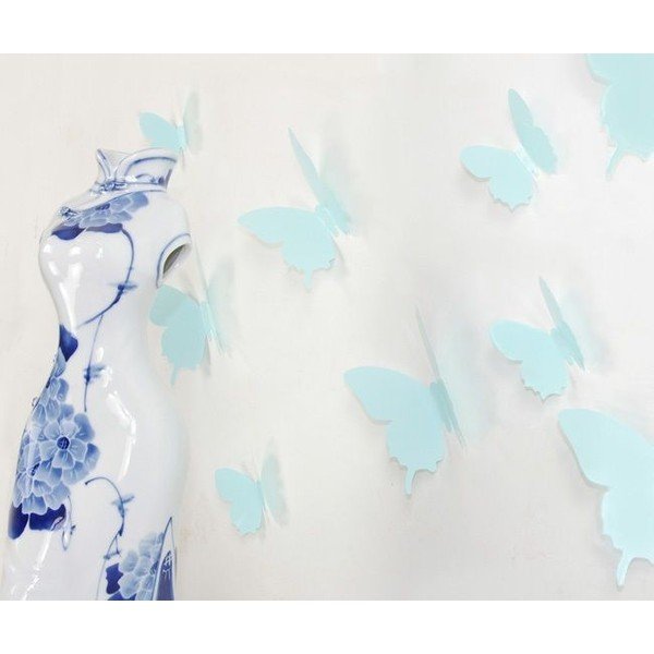 Sada 12 tyrkysových adhezívnych 3D samolepiek Ambiance Butterflies-image-1