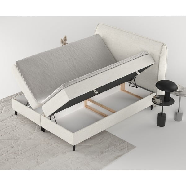 Krémovobiela boxspring posteľ s úložným priestorom 200x200 cm Melba – Maison de Rêve-image-3