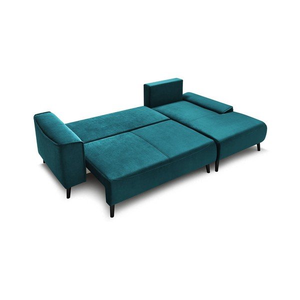 Petrolejovomodrá zamatová rozkladacia rohová pohovka Bobochic Paris Hera Bis, pravý roh-image-3