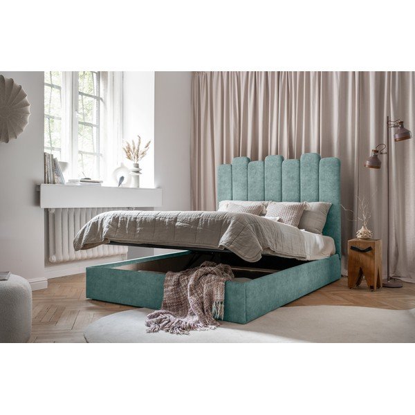 Tyrkysovomodrá čalúnená dvojlôžková posteľ s úložným priestorom s roštom 140x200 cm Dreamy Aurora – Miuform-image-4