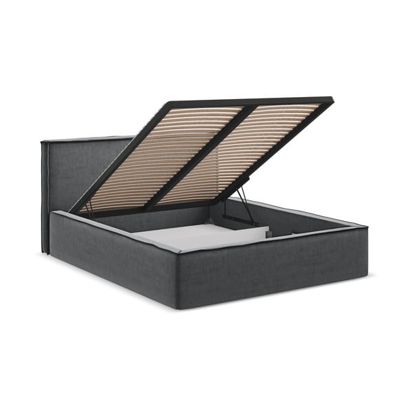 Tmavosivá čalúnená dvojlôžková posteľ s úložným priestorom s roštom 140x200 cm Anani – Makamii-image-2