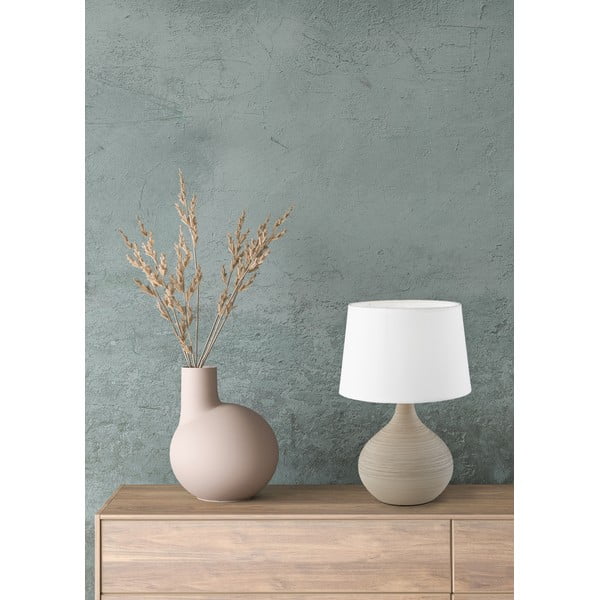 Bielo-hnedá stolová lampa z keramiky a tkaniny Reality Martin, výška 29 cm-image-1