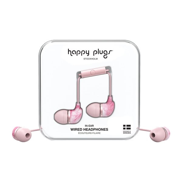 Ružové slúchadlá s potlačou Happy Plugs In-Ear