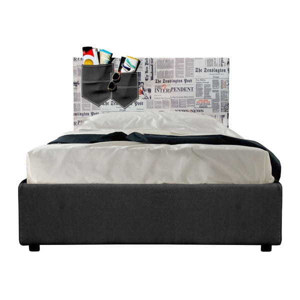 Čierno-sivá jednolôžková posteľ s úložným priestorom a matracom 13Casa Task, 80 x 190 cm