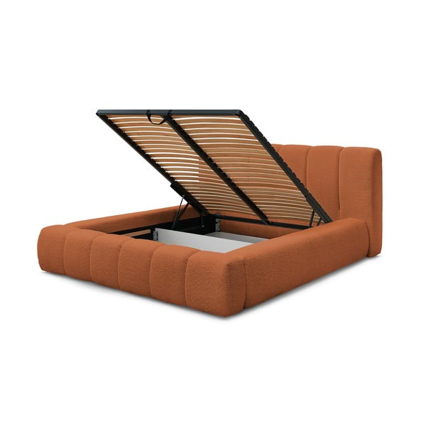 Oranžová čalúnená dvojlôžková posteľ s úložným priestorom s roštom 180x200 cm Denali – Bobochic Paris-image-4