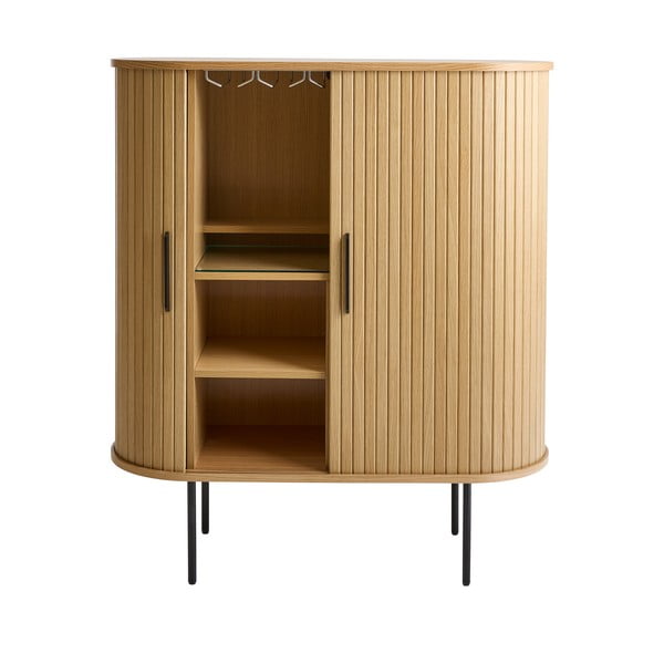 Vinotéka v dekore duba s posuvnými dverami v prírodnej farbe 100x118x40 cm Nola – Unique Furniture-image-2