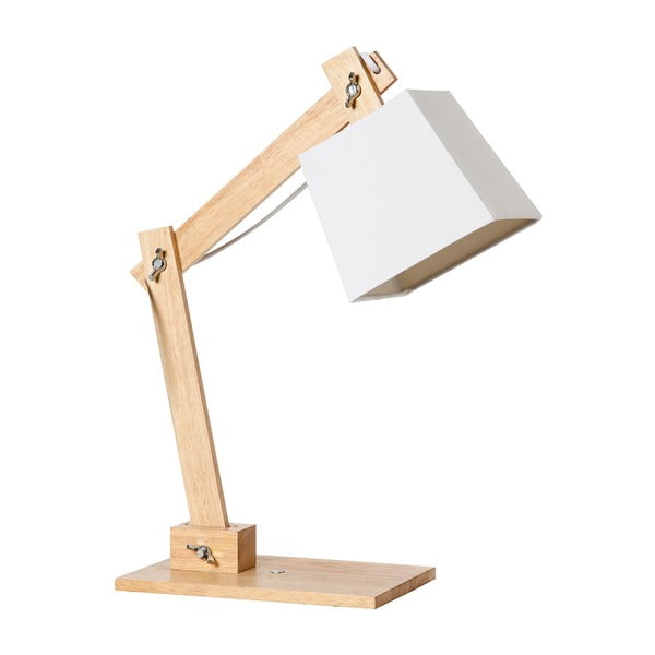 Biela stolová lampa s dřevěnou konstrukcí SULION Erasmo