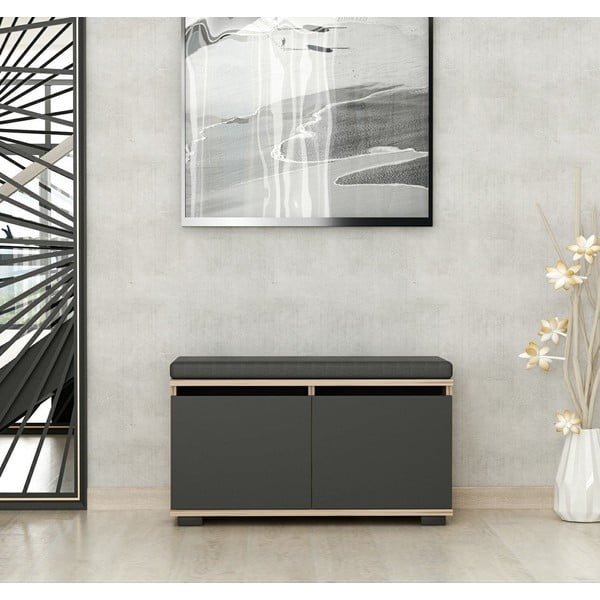 Srkinka na topánky v dekore orecha s lavicou v čierno-prírodnej farbe Drago – Kalune Design-image-2