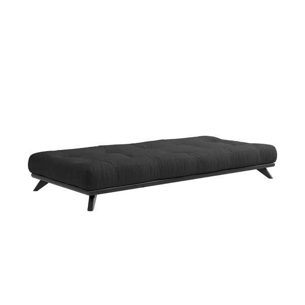 Čierna jednolôžková posteľ z masívneho borovicového dreva s matracom Karup Design Comfort, 90 x 200 cm