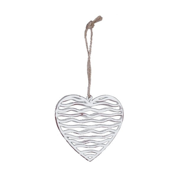 Malá závesná biela kovová dekorácia v tvare srdca s motívom srdiečka Ego Dekor, 8 × 7,5 cm