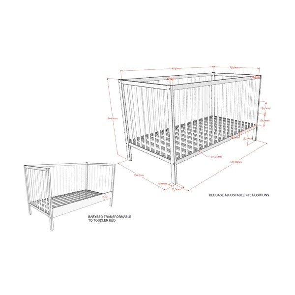 Hnedá postieľka z bukového dreva s odnímateľným bokom/s nastaviteľnou výškou 70x140 cm Dino – Vipack-image-4