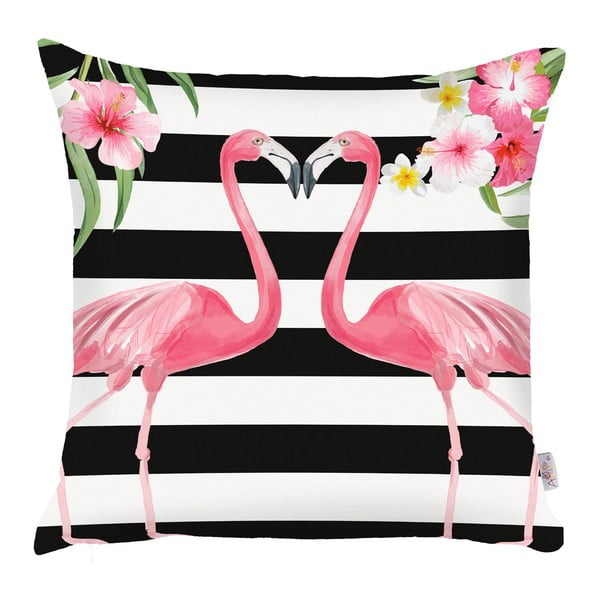 Čierno-biela obliečka na vankúš Mike & Co. NEW YORK Lovely Flamingos, 43 × 43 cm