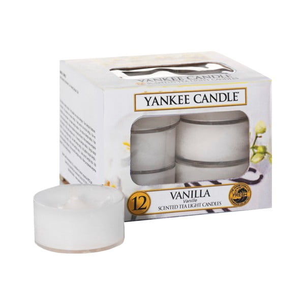 Súprava 12 vonných sviečok Yankee Candle Vanilla, doba horenia 4 h