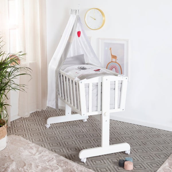 Biela kolíska na kolieskach s baldachýnom 40x90 cm Adam & Eule – Roba-image-1