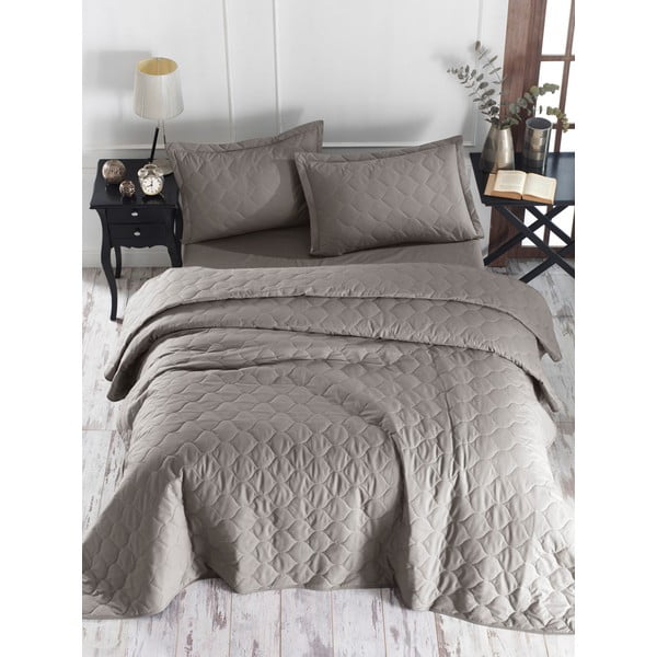 Sivá prikrývka cez posteľ s 2 obliečkami na vankúš z ranforce bavlny EnLora Home Fresh, 225 x 240 cm