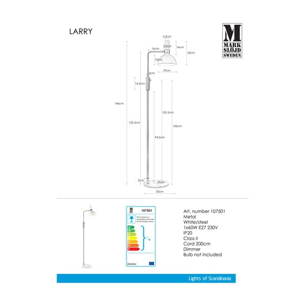 Biela stojacia lampa Markslöjd Larry-image-3