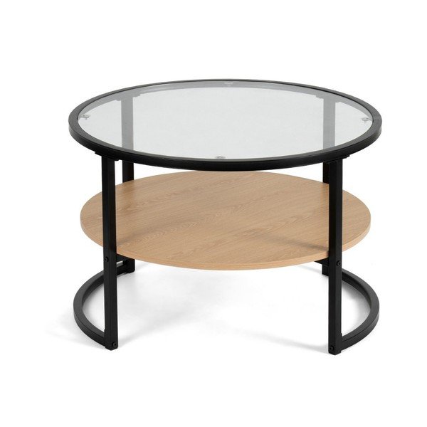 Čierny/v prírodnej farbe okrúhly konferenčný stolík v dekore duba ø 68 cm Zanu – Bonami Essentials-image-2