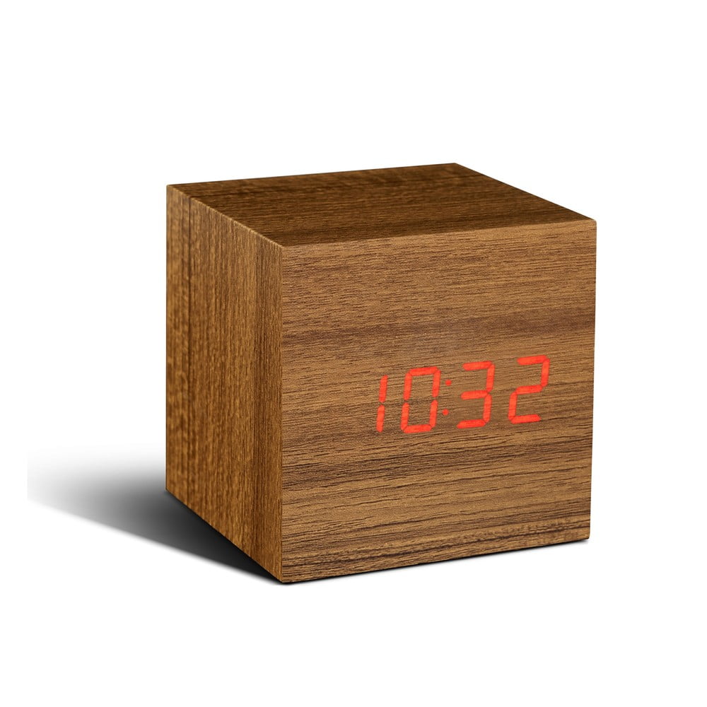 Svetlohnedý budík s červeným LED displejom Gingko Cube Click Clock