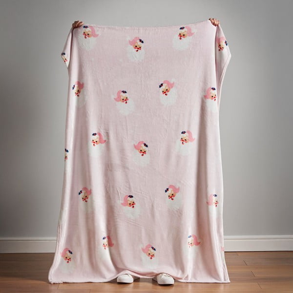 Svetloružová deka s vianočným motívom z mikroplyšu 130x170 cm Vintage Christmas Santa – Catherine Lansfield-image-3