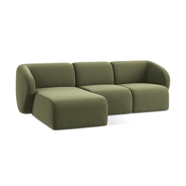 Zelená zamatová rohová pohovka (ľavý roh/s leňoškou) Lani – Makamii-image-4