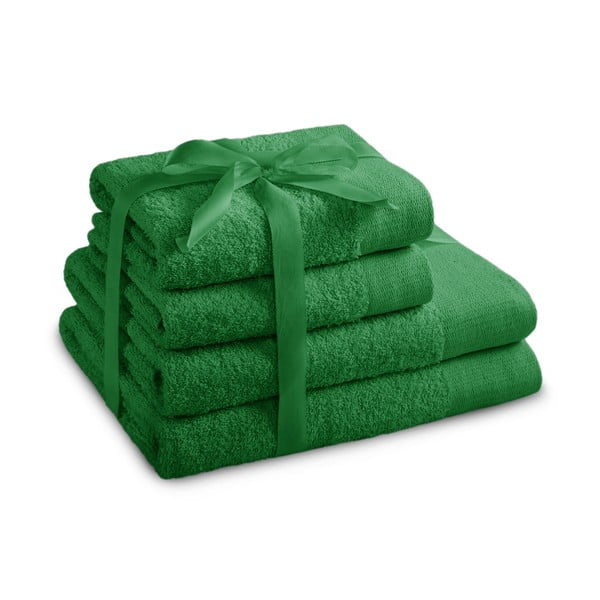 Zelené froté bavlnené uteráky a osušky v súprave 4 ks Amari – Restilo