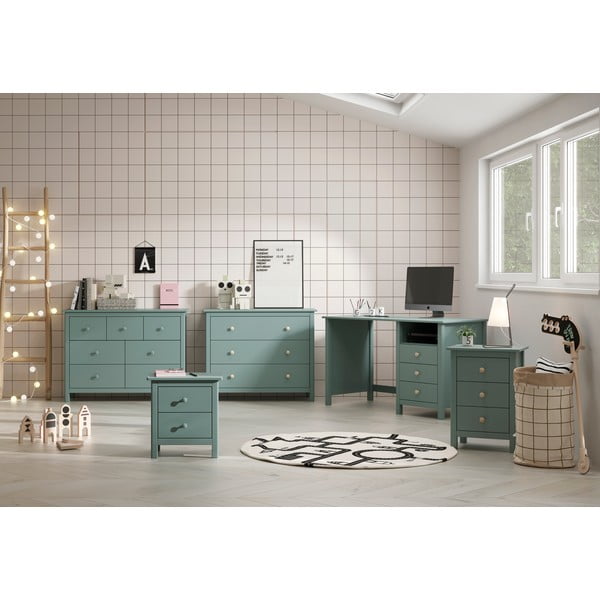 Nízka detská komoda z borovicového dreva v petrolejovej farbe 100x80 cm Max – Marckeric-image-2