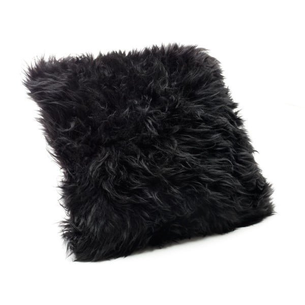 Čierny vankúš z ovčej kožušiny Royal Dream Sheepskin, 45 × 45 cm