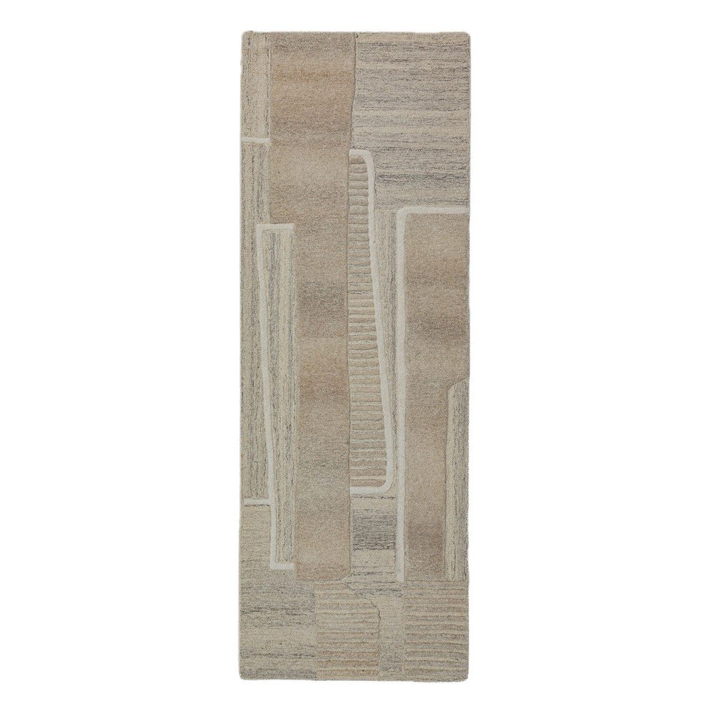 Sivobéžový ručne tkaný vlnený behúň 80x300 cm Lira – Flair Rugs