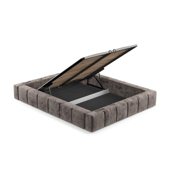 Hnedá čalúnená dvojlôžková posteľ s úložným priestorom s roštom 200x200 cm Aruba L – Maison de Rêve-image-4