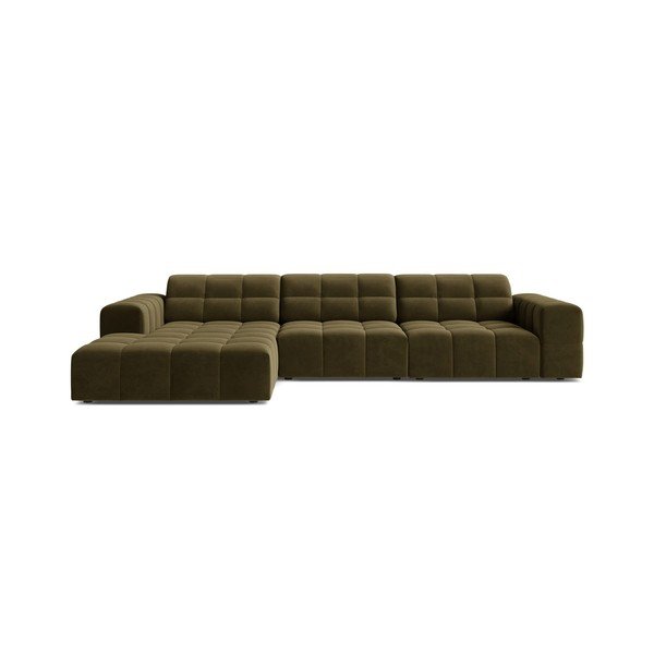 Khaki zamatová rohová pohovka (ľavý roh/s leňoškou) Chicago – Cosmopolitan Design