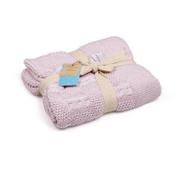 Ružová bavlnená detská deka Baby Ecru Lana, 90 × 90 cm